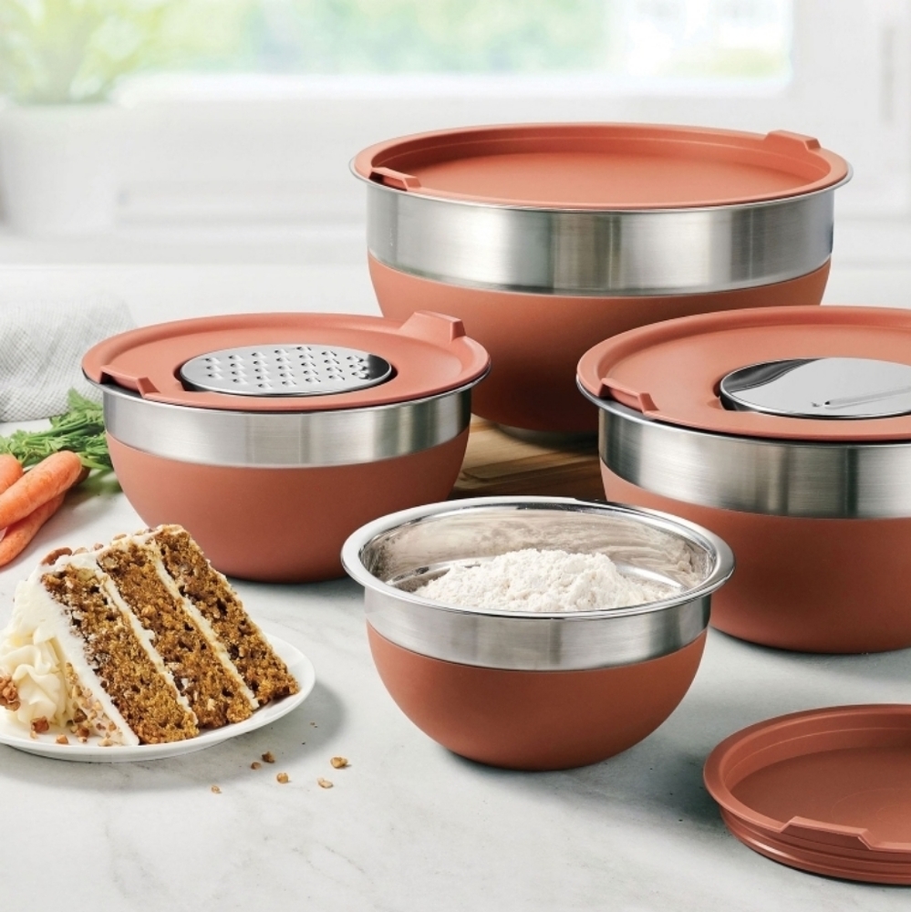 (Ew)Tramontina stainless steel 10pieces mixing bowls with greater and lid